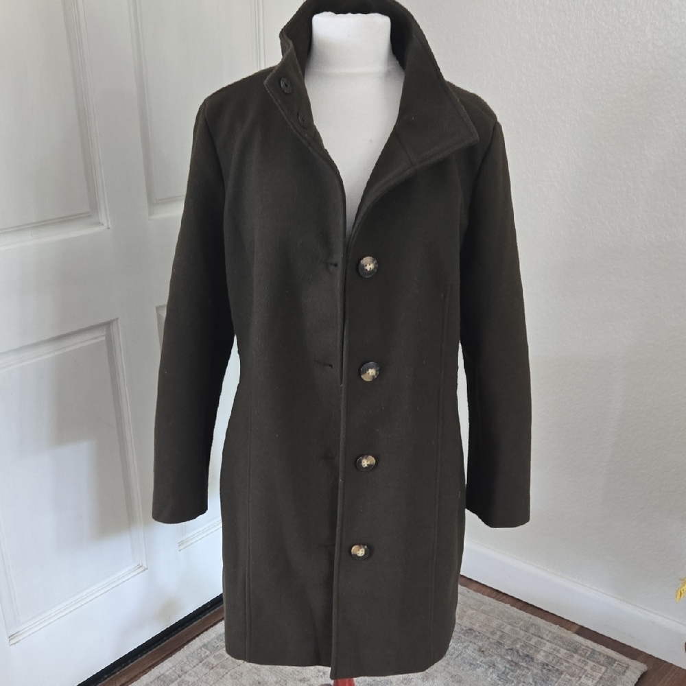 Calvin Klein Olive Green Wool-Blend Pea Coat